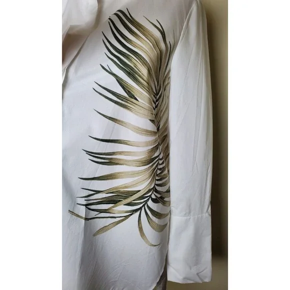 NWT Lafayette 148 XS Palm Branch‎ Button Down Tunic Blouse Boho Porto Print - Picture 3 of 15